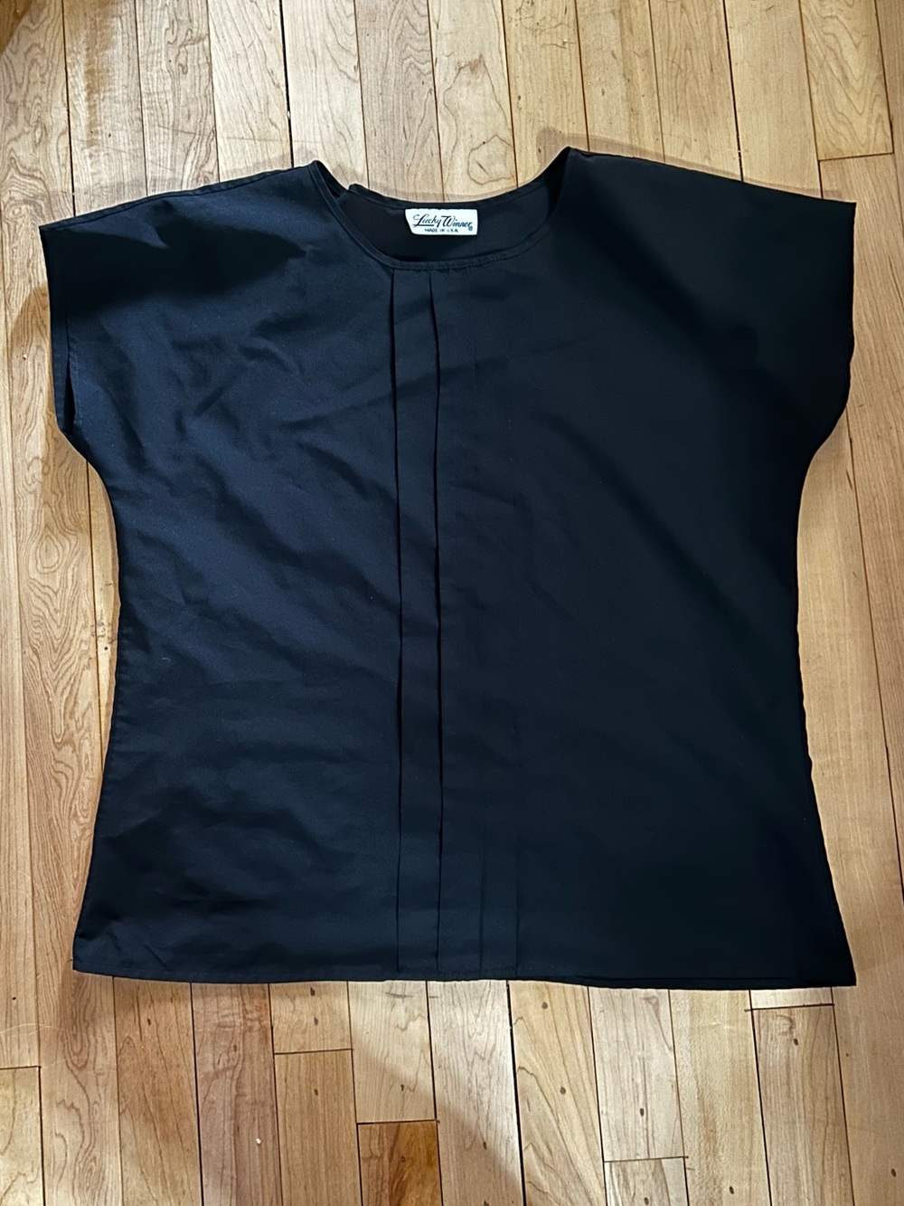 Black Front Pleated Short Sleeve Vintage Blouse